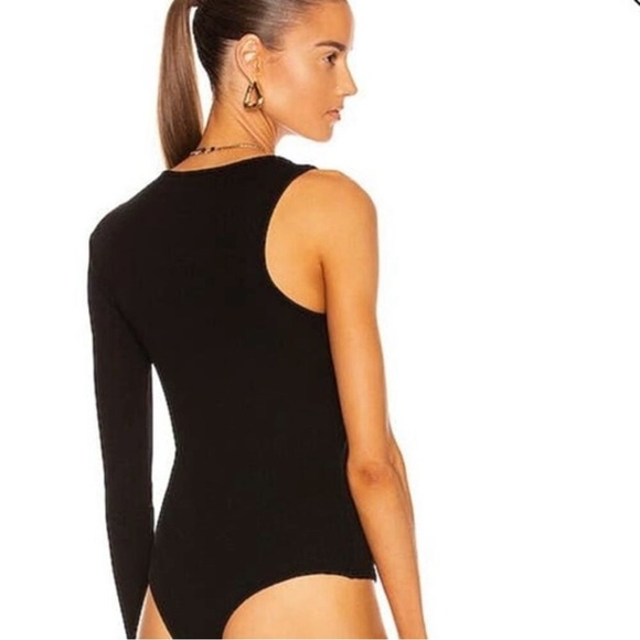 AGOLDE Bea Cutaway Bodysuit Asymmetrical Neckline Black Size Medium NWT - Picture 8 of 14